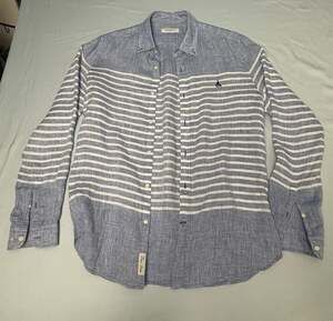 Beanpole Men's Blue and White Striped Long Sleeve Pure Linen Button-Down Shirt